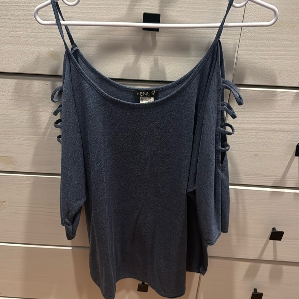 Venus blue 3/4 length cold shoulder shirt size L